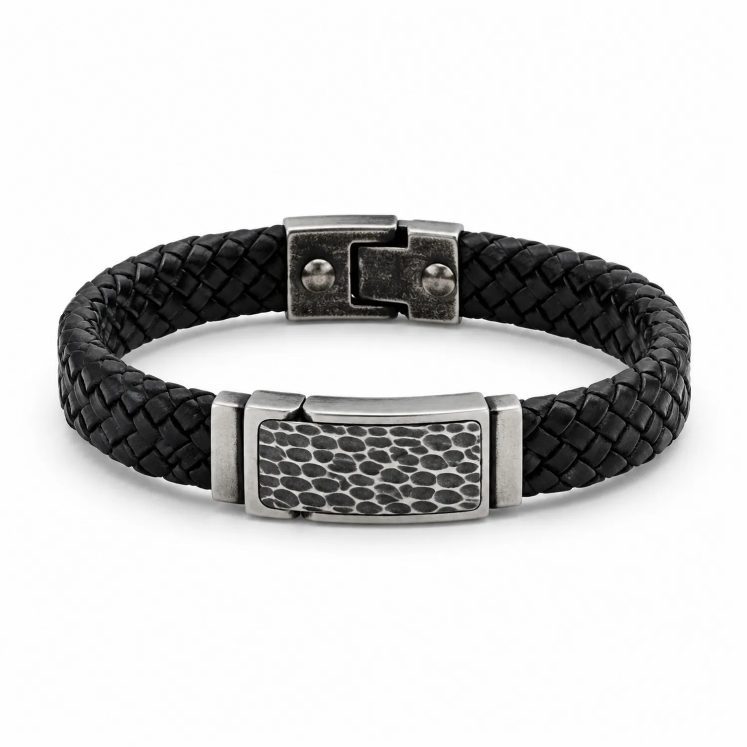 Bracciale intrecciato nero con chiusura a clip