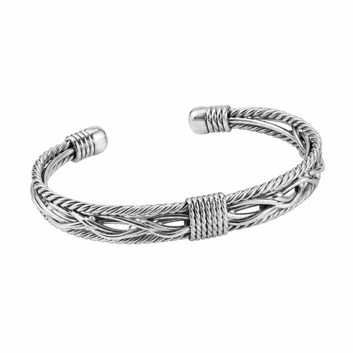 Bracciale Aperto Intrecciato in Argento Lucido