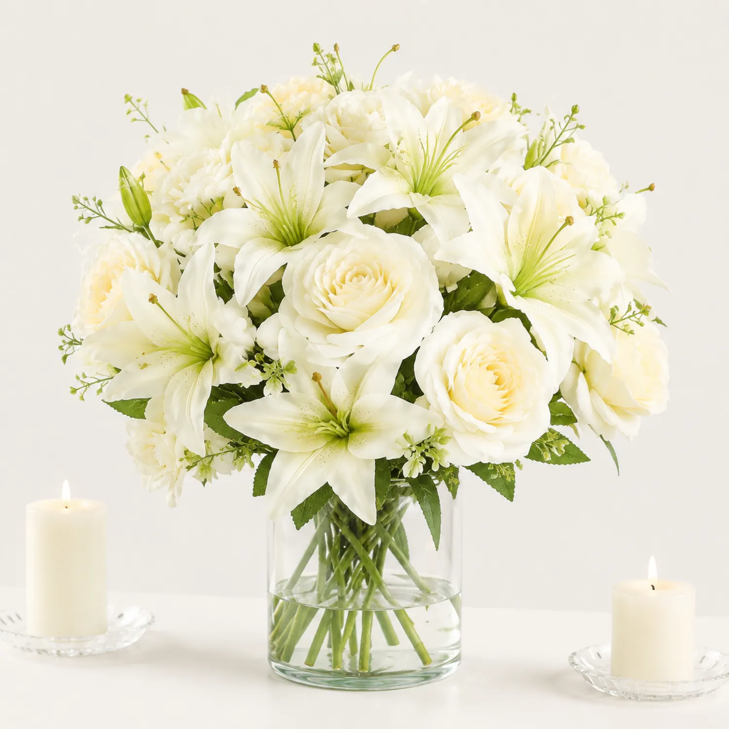 Bouquet di Fiori Artificiali Bianchi con Gigli e Rose