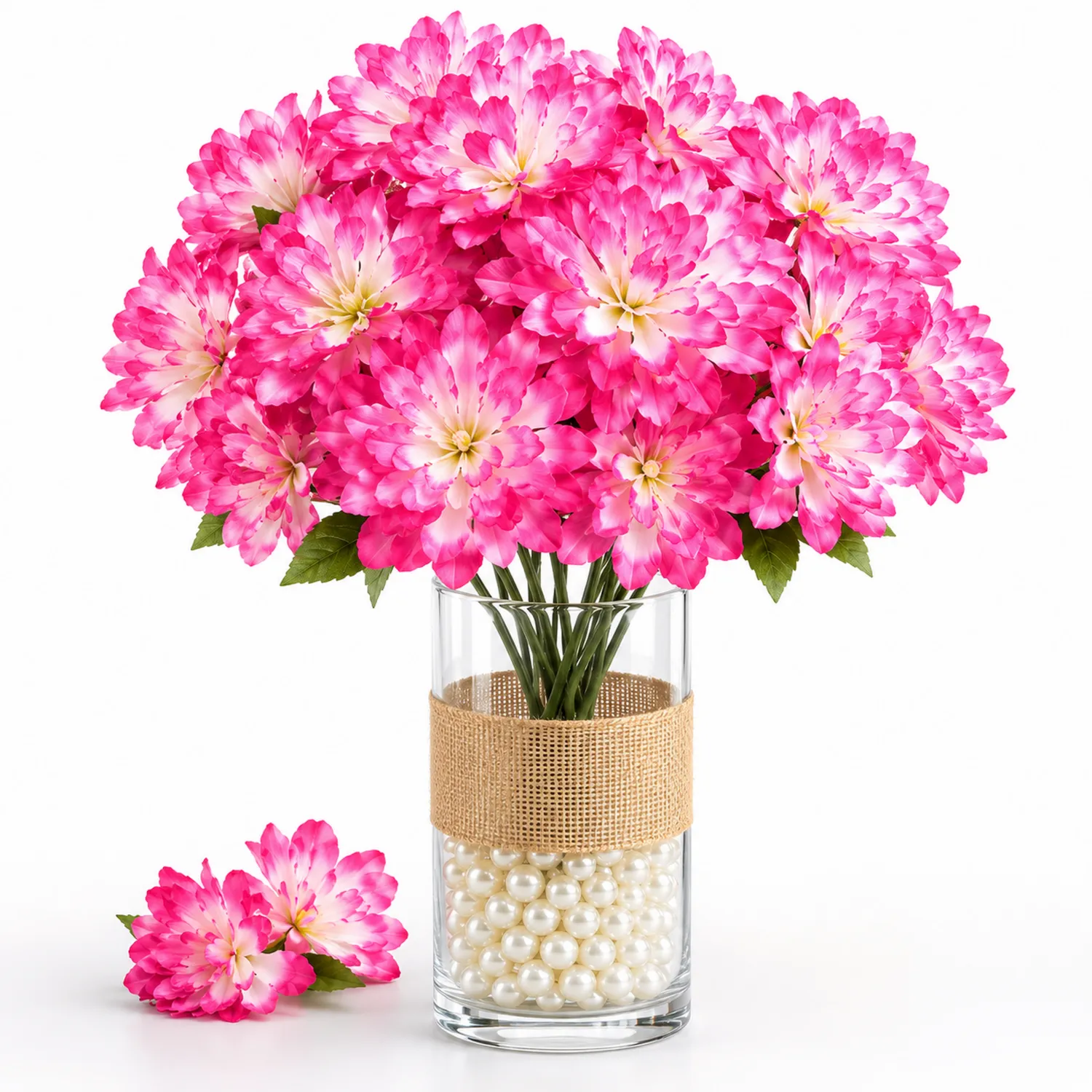 Bouquet di Fiori Artificiali Rosa e Bianco in Vaso di Vetro