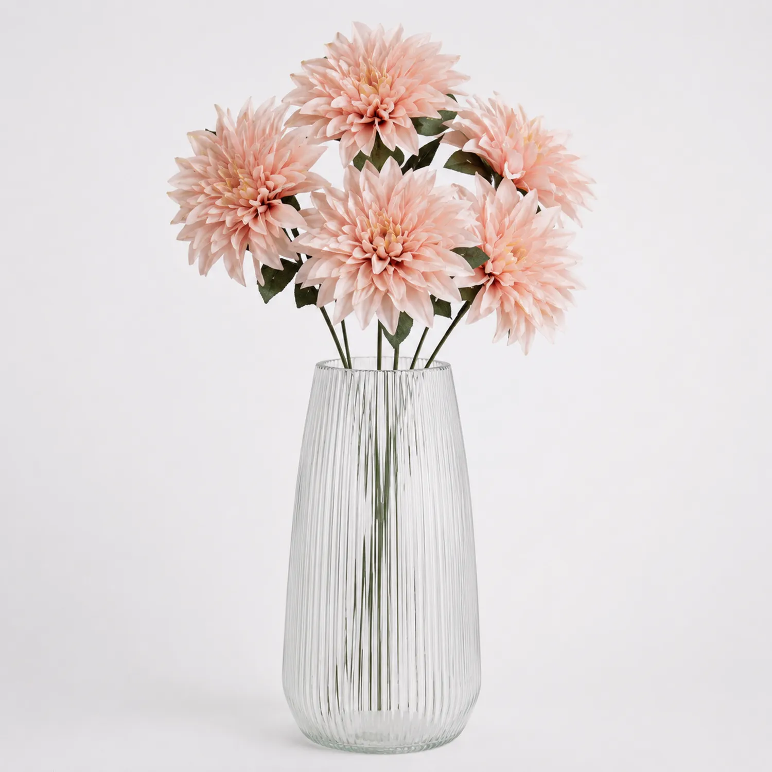Bouquet di Dalie Artificiali Rosa in Vaso di Vetro Elegante
