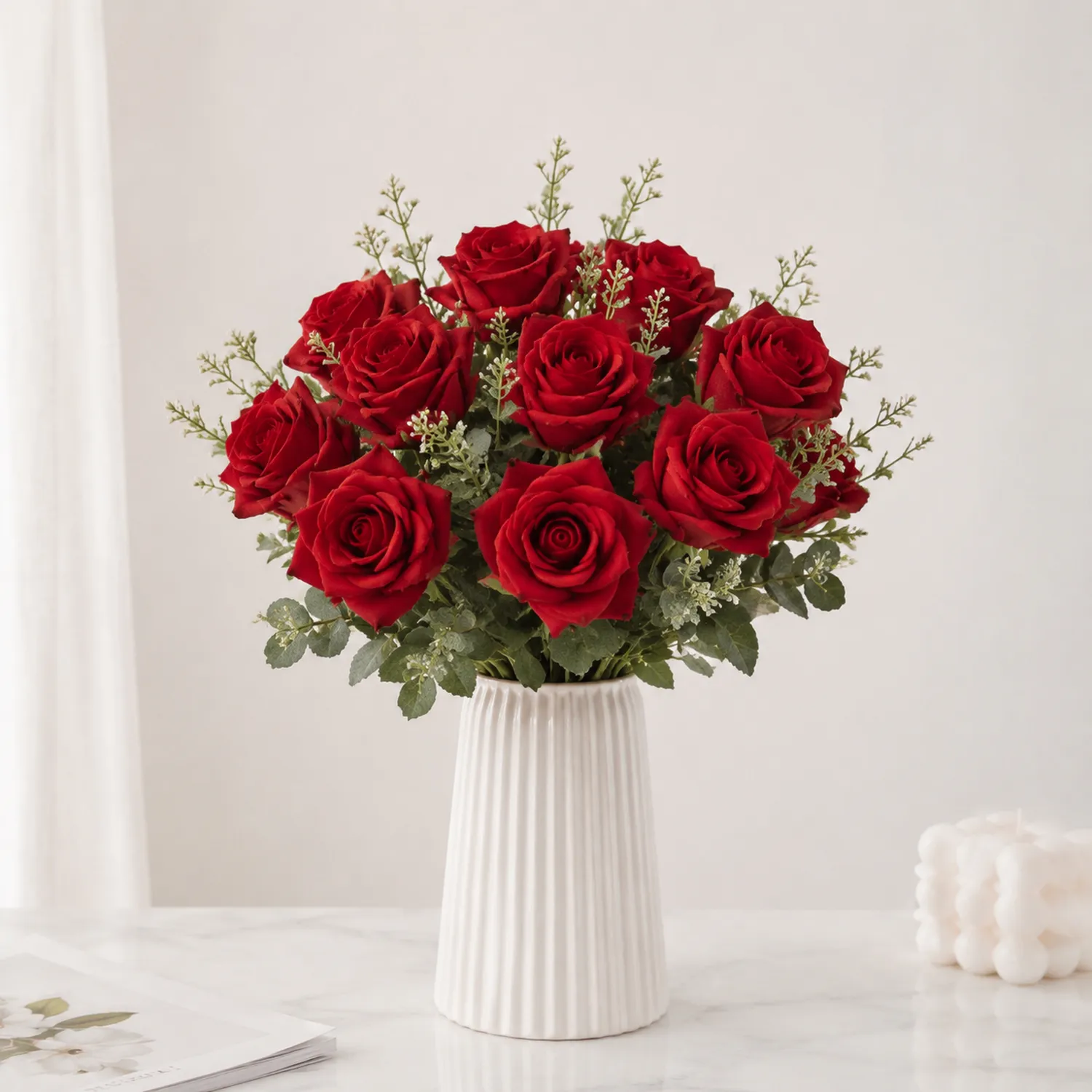 Bouquet di Rose Rosse Artificiali Eleganti per Decorazione