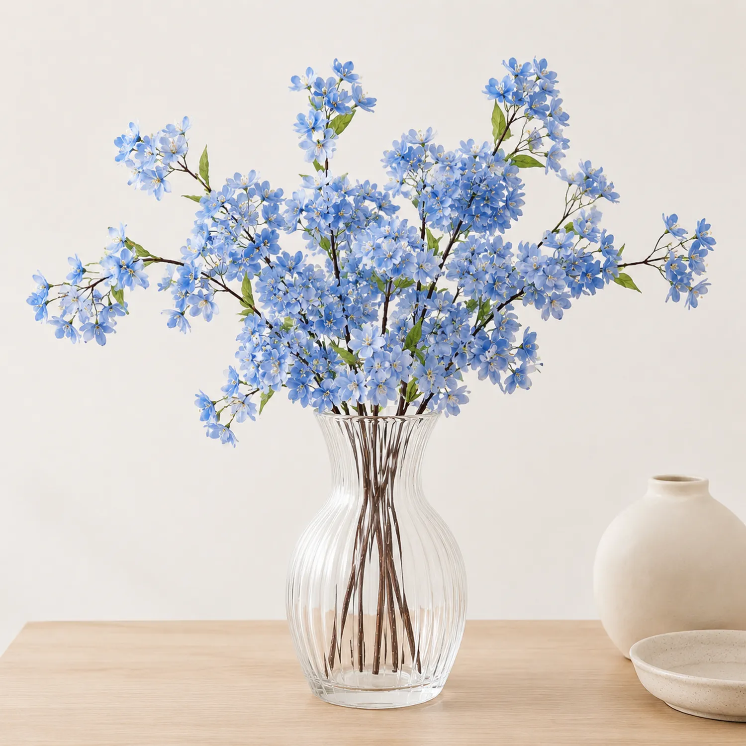 Bouquet di Fiori Artificiali Blu in Vaso di Vetro