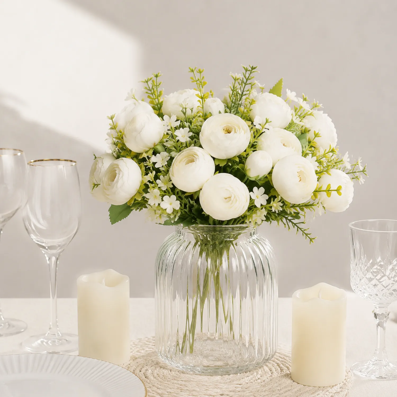 Bouquet di Fiori Artificiali Bianchi Eleganti per Decorazioni Interne