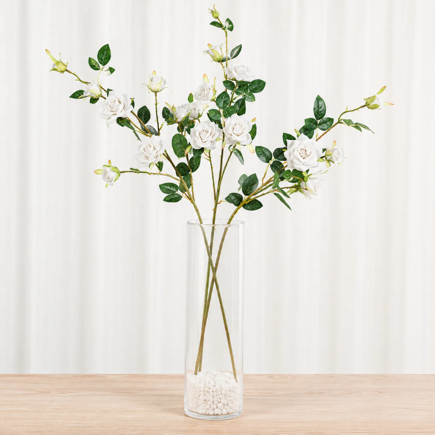 Ramo Decorativo di Rose Artificiali Bianche e Verdi 70 cm