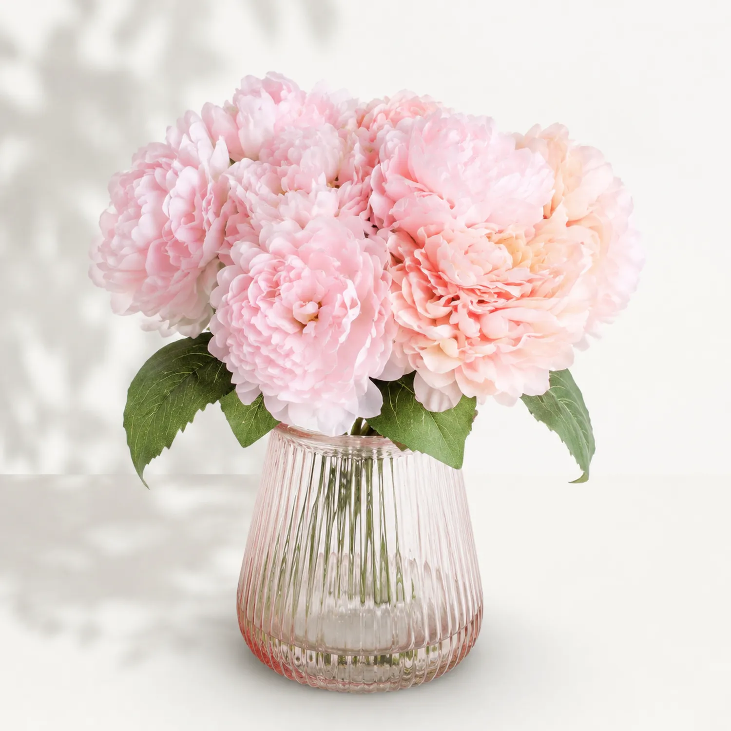 Bouquet di Peonie Artificiali in Vaso di Vetro Rosa