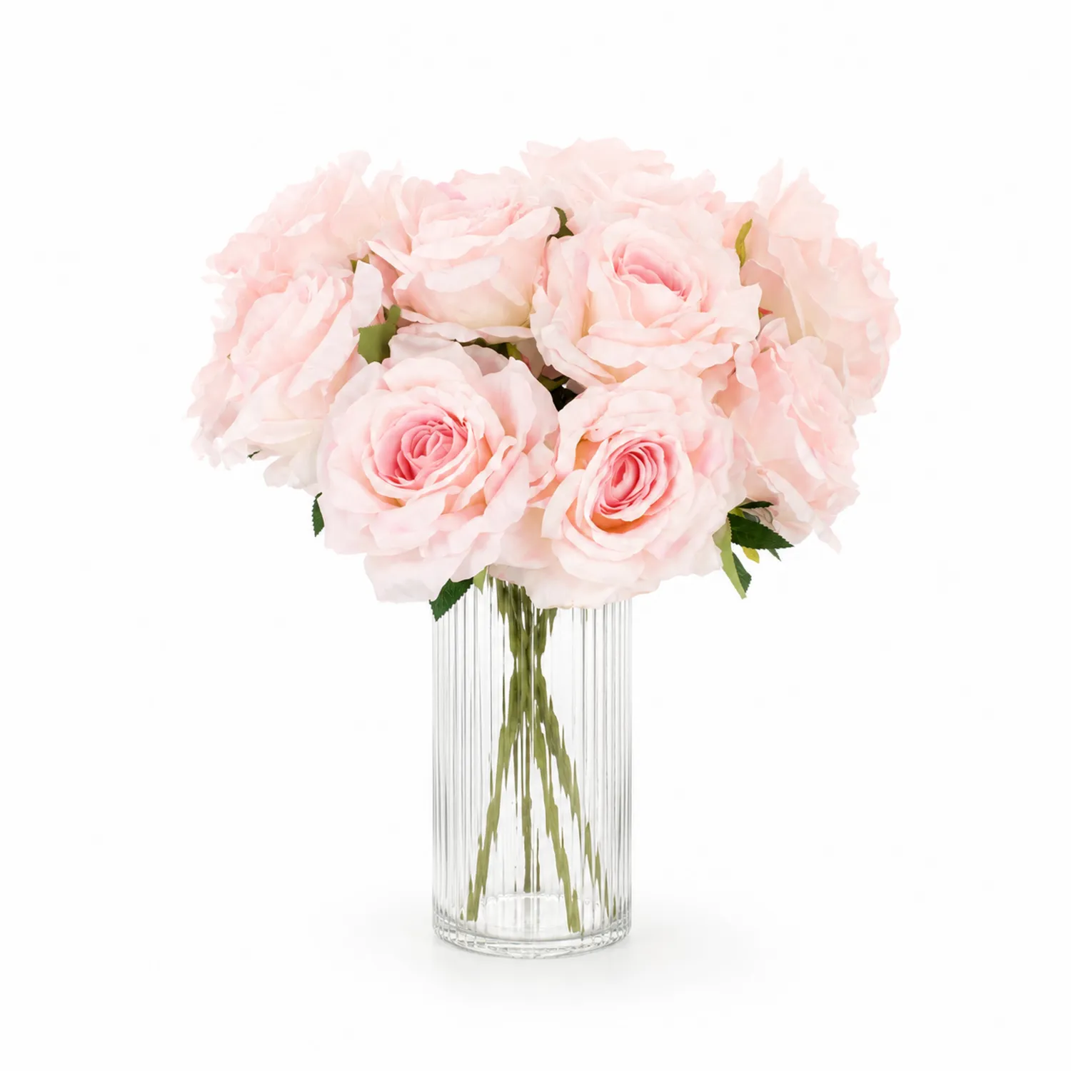Bouquet di Rose Artificiali Rosa in Vaso di Vetro