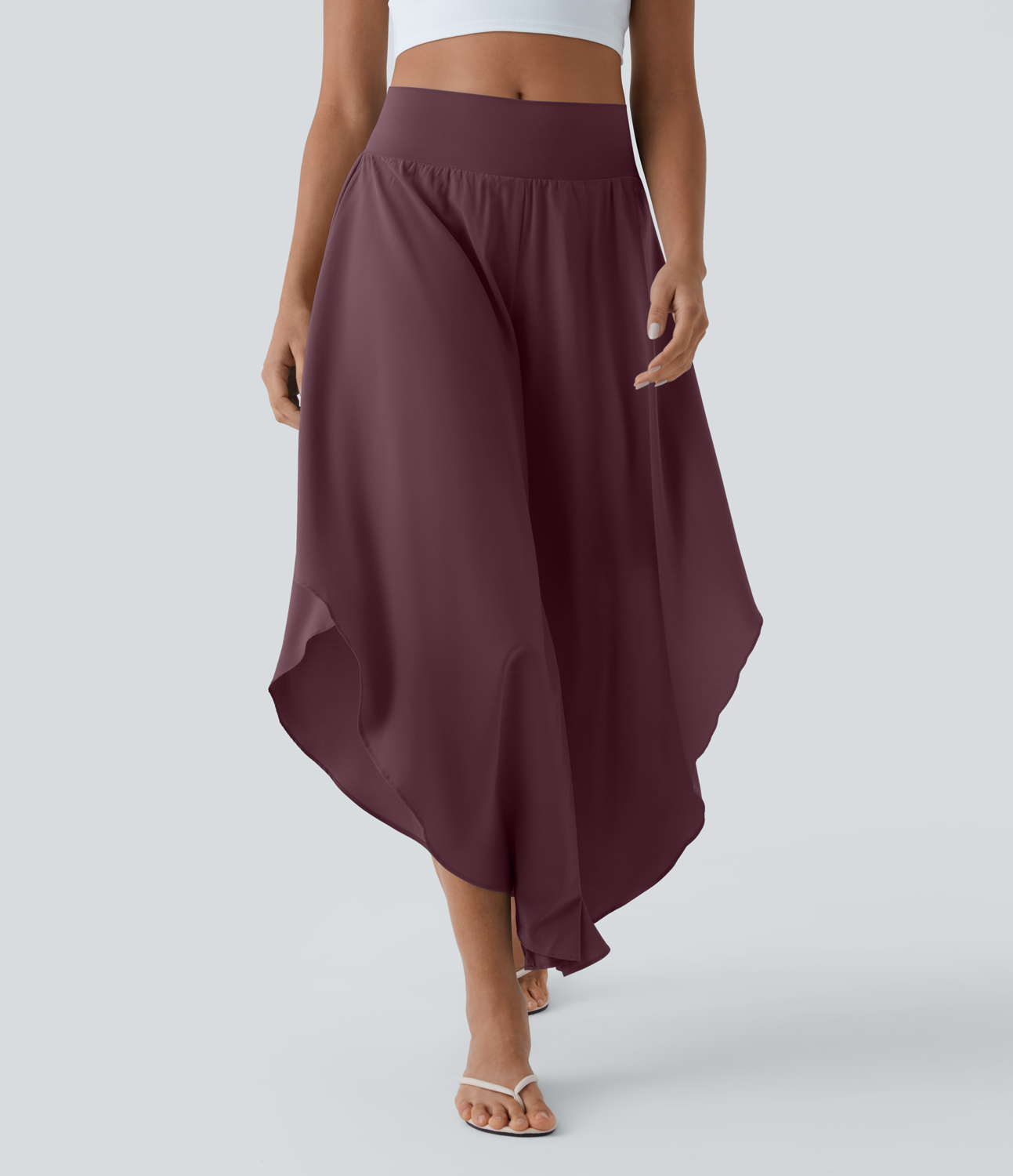 Breezeful High Waisted Back Waistband Pocket Palazzo Flowy Ruffle Wide Leg Quick Dry Dance Pants