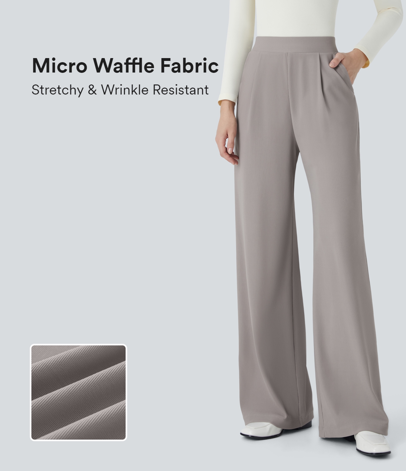 HalaraFlex High Waisted Body Sculpt Waist-Slimming Side Pocket Wide Leg Micro Waffle Work Pants