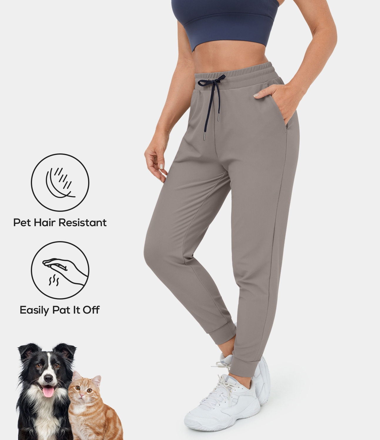 Patitoff Flow Pet Hair Resistant High Waisted Drawstring Side Pocket 7/8 Joggers