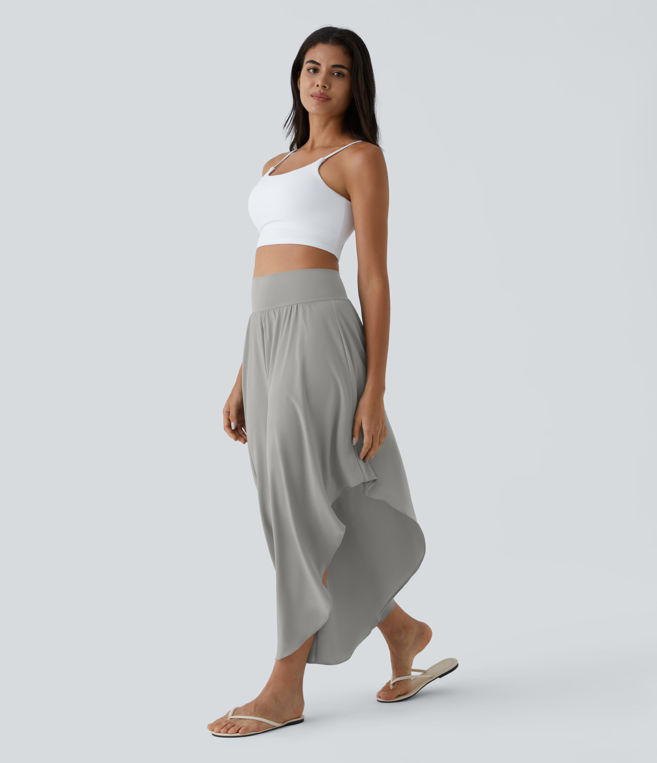 Breezeful High Waisted Back Waistband Pocket Palazzo Flowy Ruffle Wide Leg Quick Dry Dance Pants