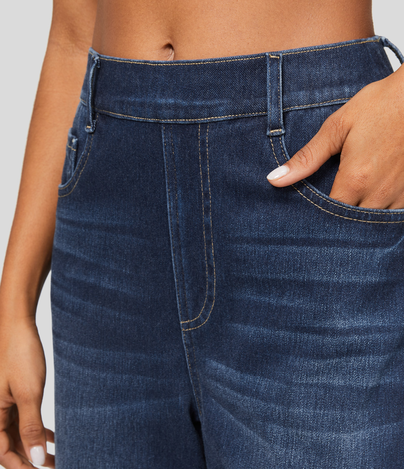 HalaraMagic High Waisted Multiple Pockets Washed Stretchy Knit Casual Boyfriend Jeans