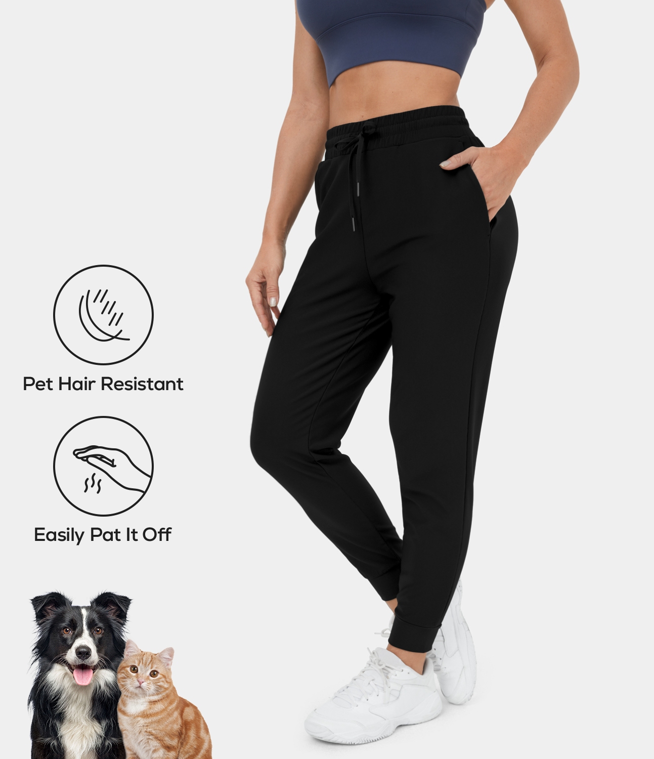 Patitoff Flow Pet Hair Resistant High Waisted Drawstring Side Pocket 7/8 Joggers