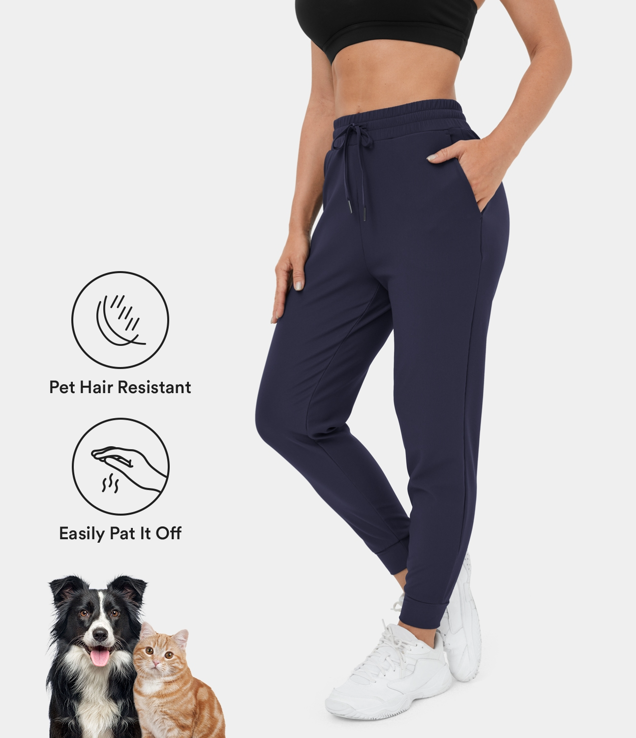 Patitoff Flow Pet Hair Resistant High Waisted Drawstring Side Pocket 7/8 Joggers