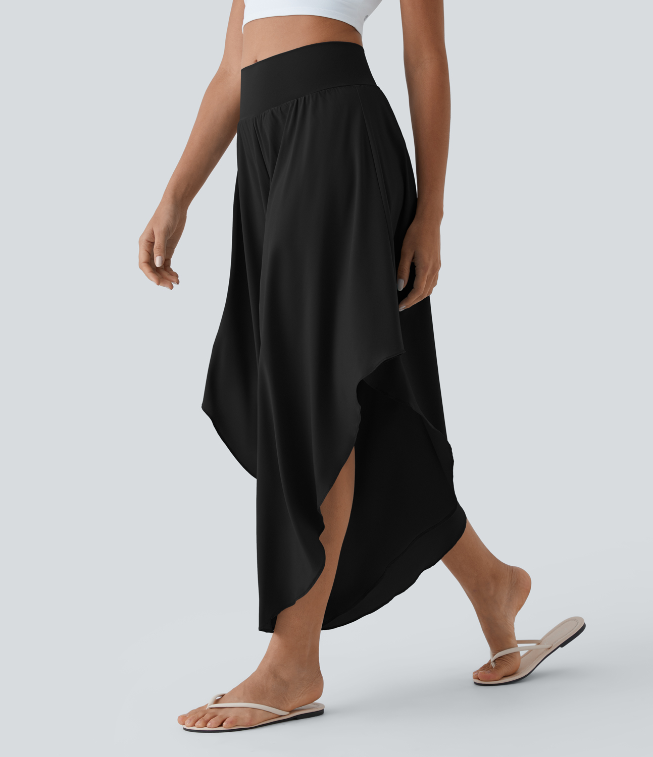 Breezeful High Waisted Back Waistband Pocket Palazzo Flowy Ruffle Wide Leg Quick Dry Dance Pants