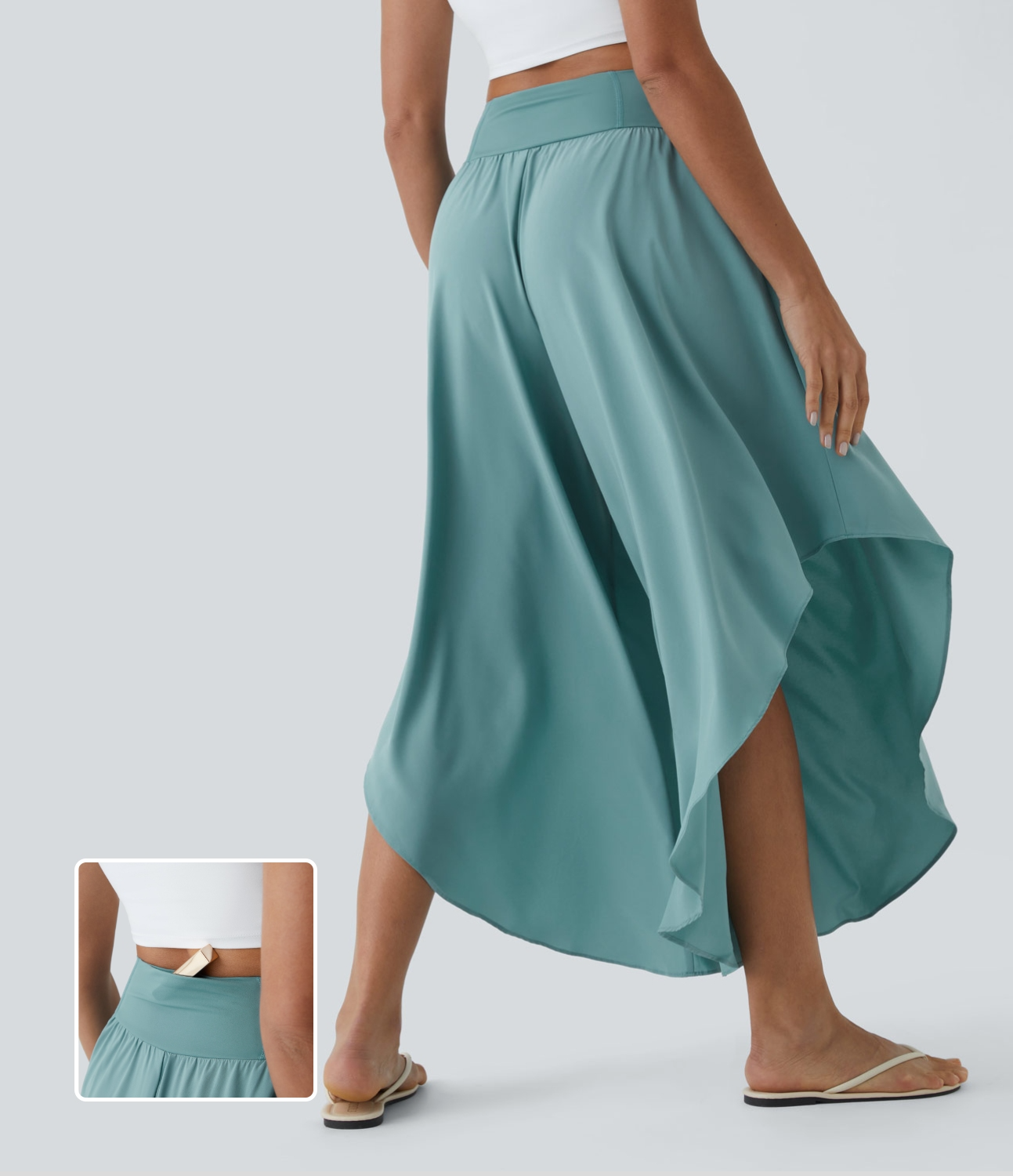 Breezeful High Waisted Back Waistband Pocket Palazzo Flowy Ruffle Wide Leg Quick Dry Dance Pants