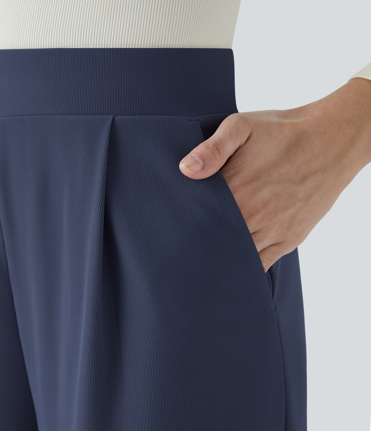 HalaraFlex High Waisted Body Sculpt Waist-Slimming Side Pocket Wide Leg Micro Waffle Work Pants