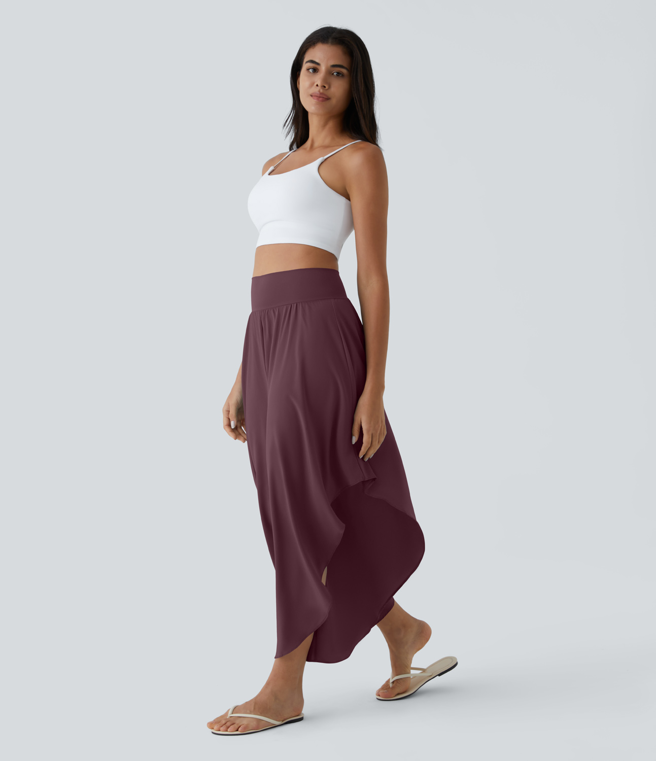 Breezeful High Waisted Back Waistband Pocket Palazzo Flowy Ruffle Wide Leg Quick Dry Dance Pants