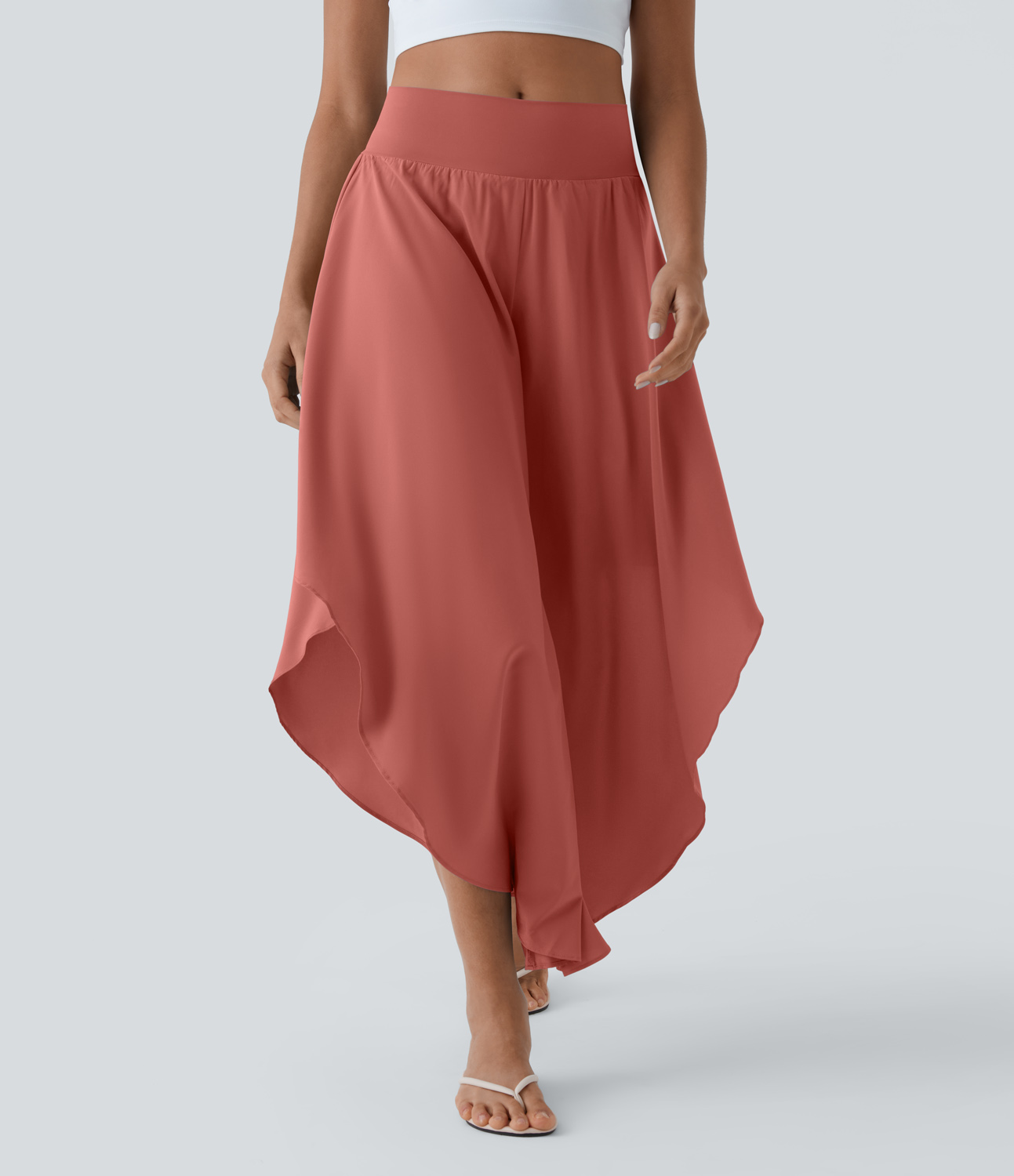 Breezeful High Waisted Back Waistband Pocket Palazzo Flowy Ruffle Wide Leg Quick Dry Dance Pants