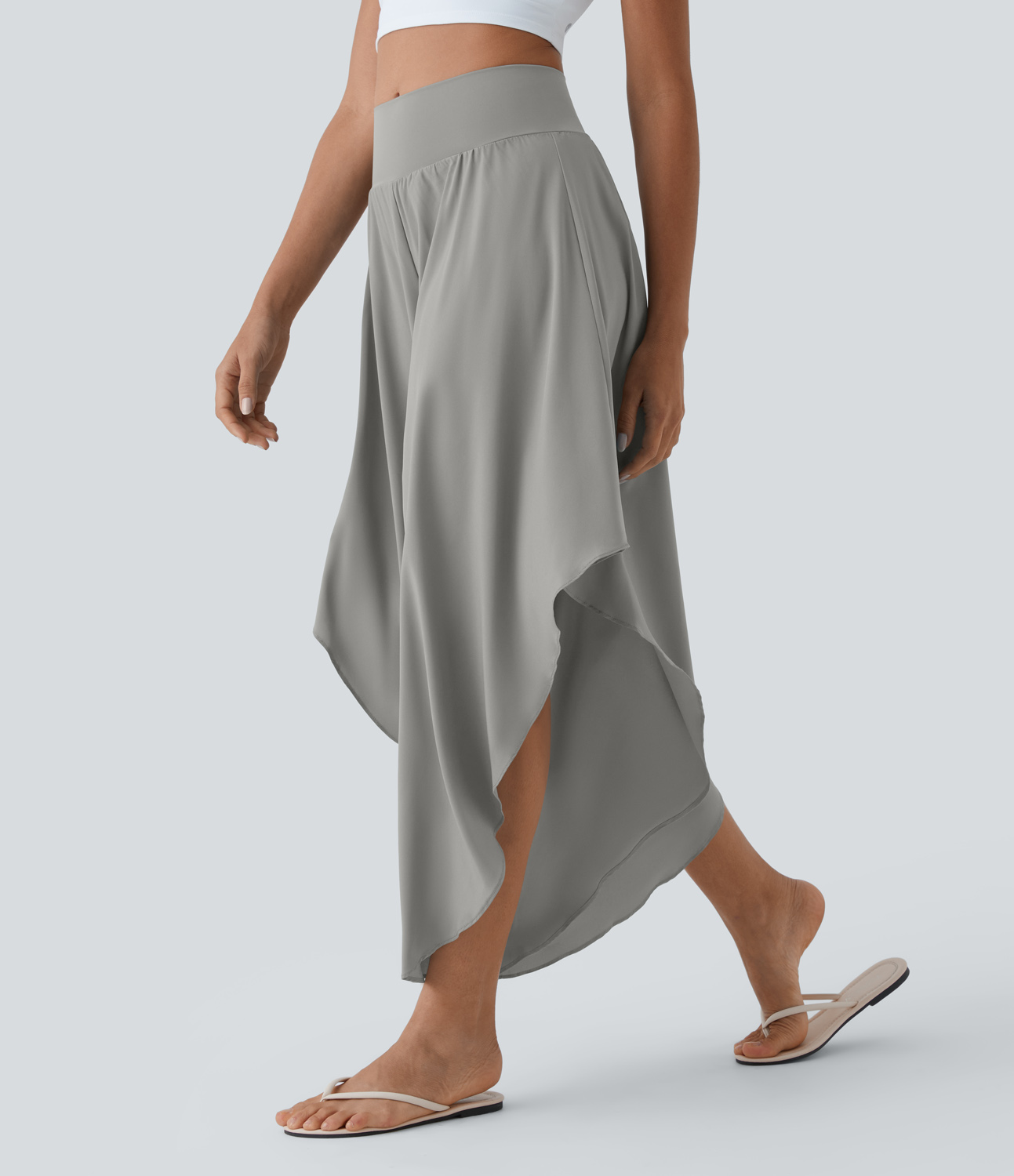 Breezeful High Waisted Back Waistband Pocket Palazzo Flowy Ruffle Wide Leg Quick Dry Dance Pants