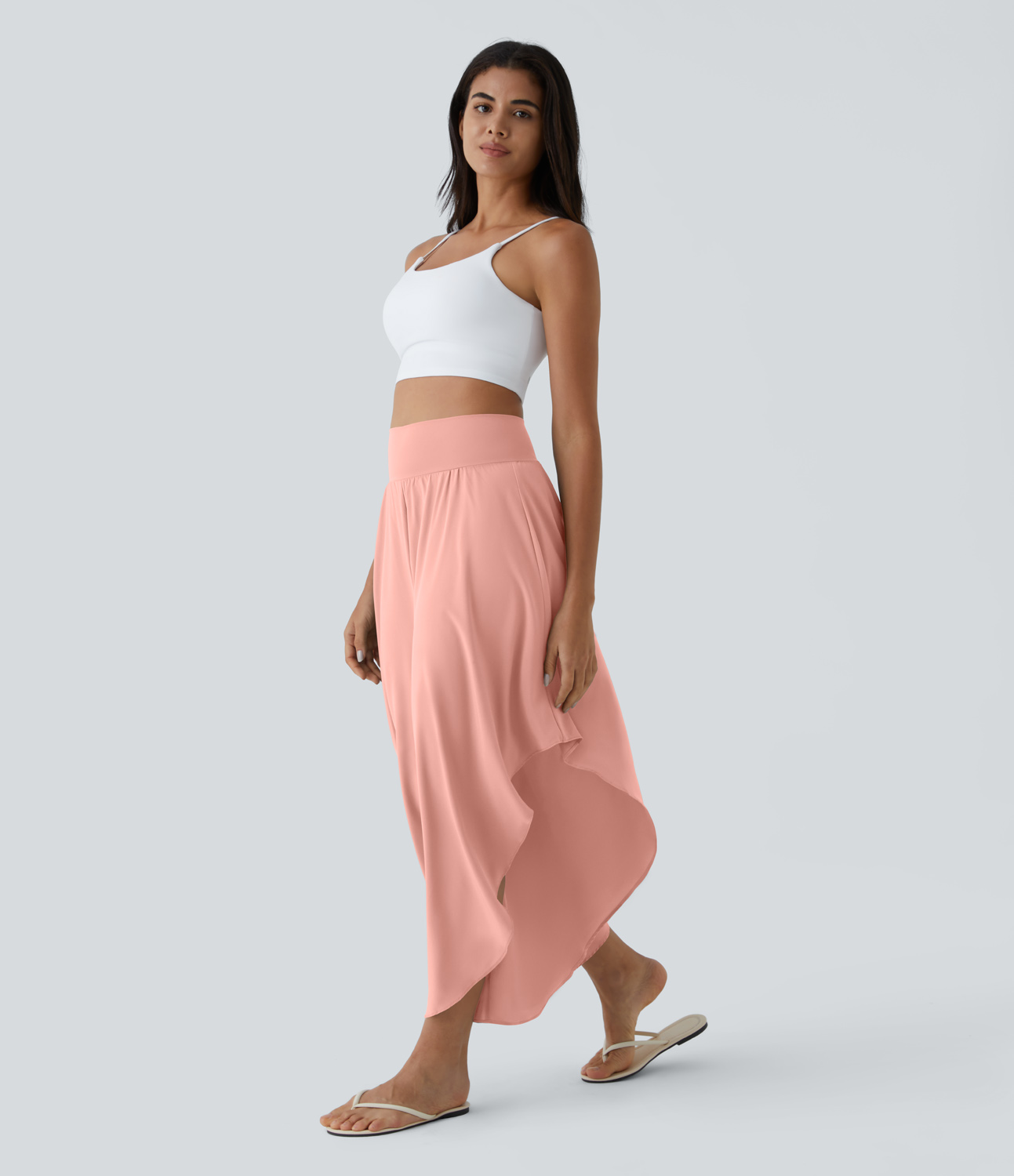 Breezeful High Waisted Back Waistband Pocket Palazzo Flowy Ruffle Wide Leg Quick Dry Dance Pants
