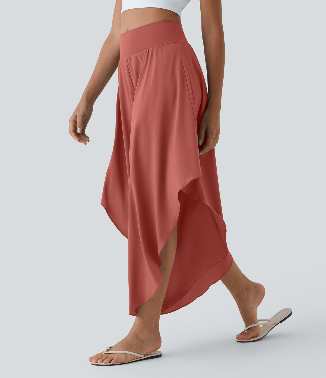 Breezeful High Waisted Back Waistband Pocket Palazzo Flowy Ruffle Wide Leg Quick Dry Dance Pants