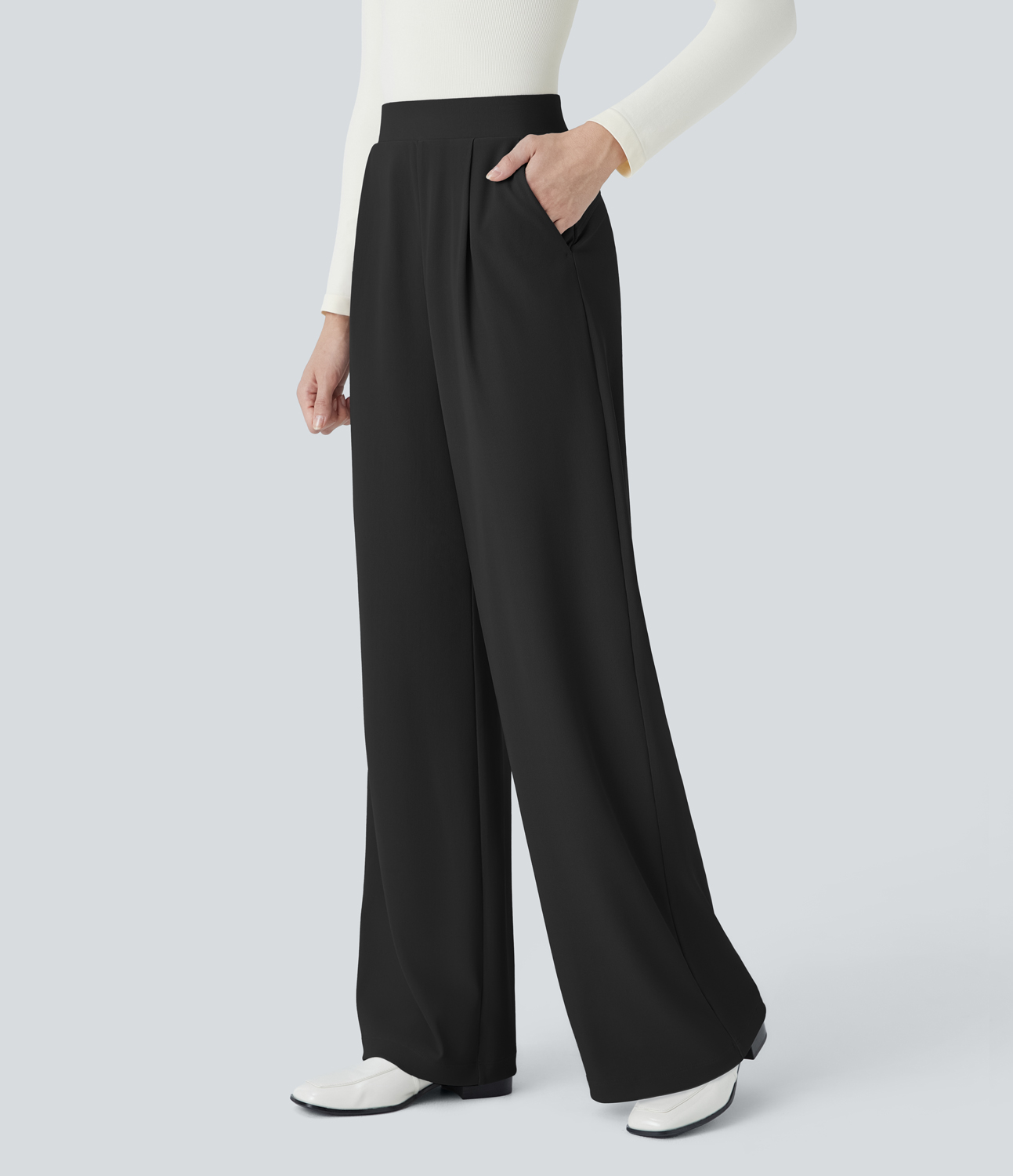 HalaraFlex High Waisted Body Sculpt Waist-Slimming Side Pocket Wide Leg Micro Waffle Work Pants