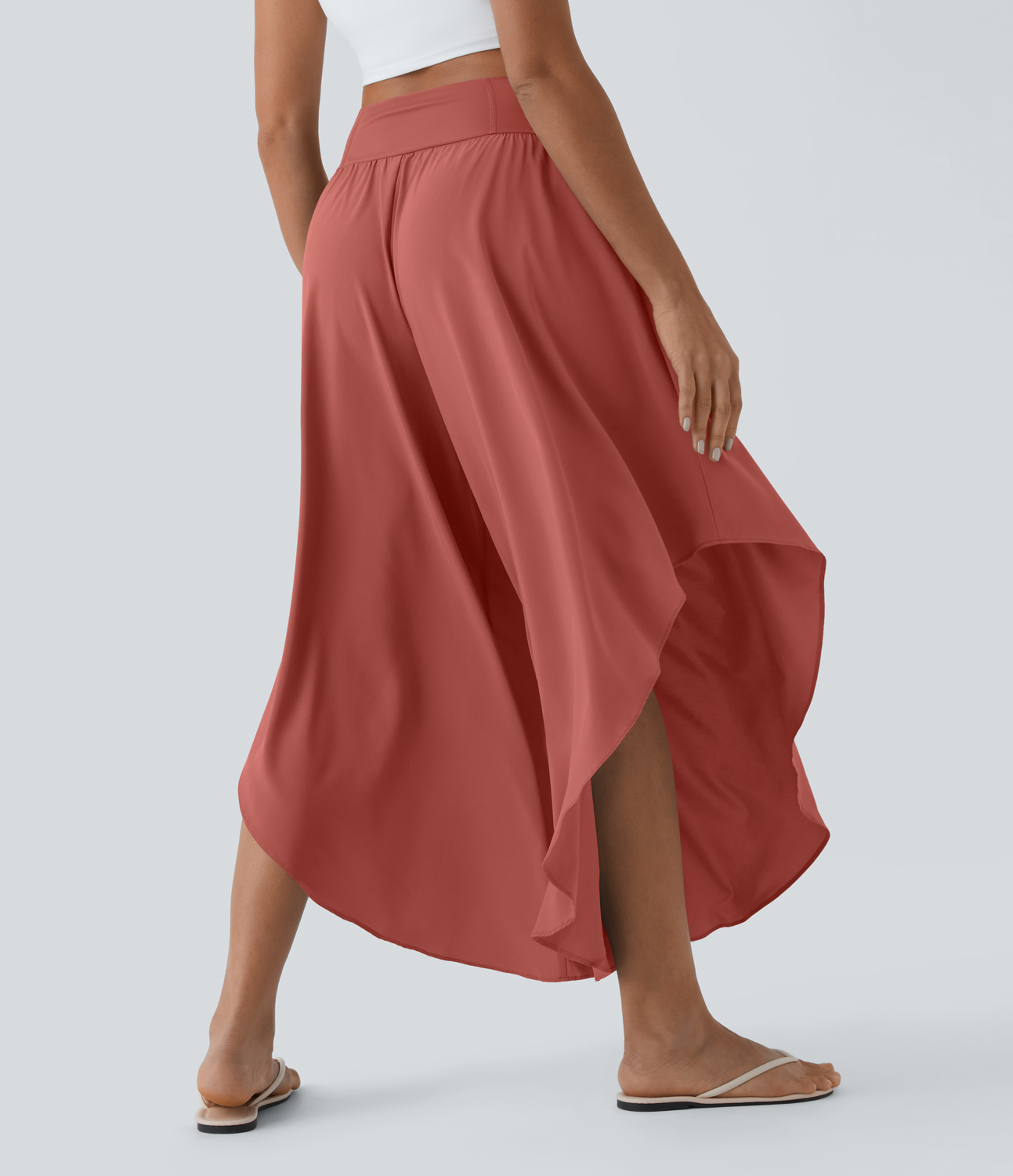 Breezeful High Waisted Back Waistband Pocket Palazzo Flowy Ruffle Wide Leg Quick Dry Dance Pants
