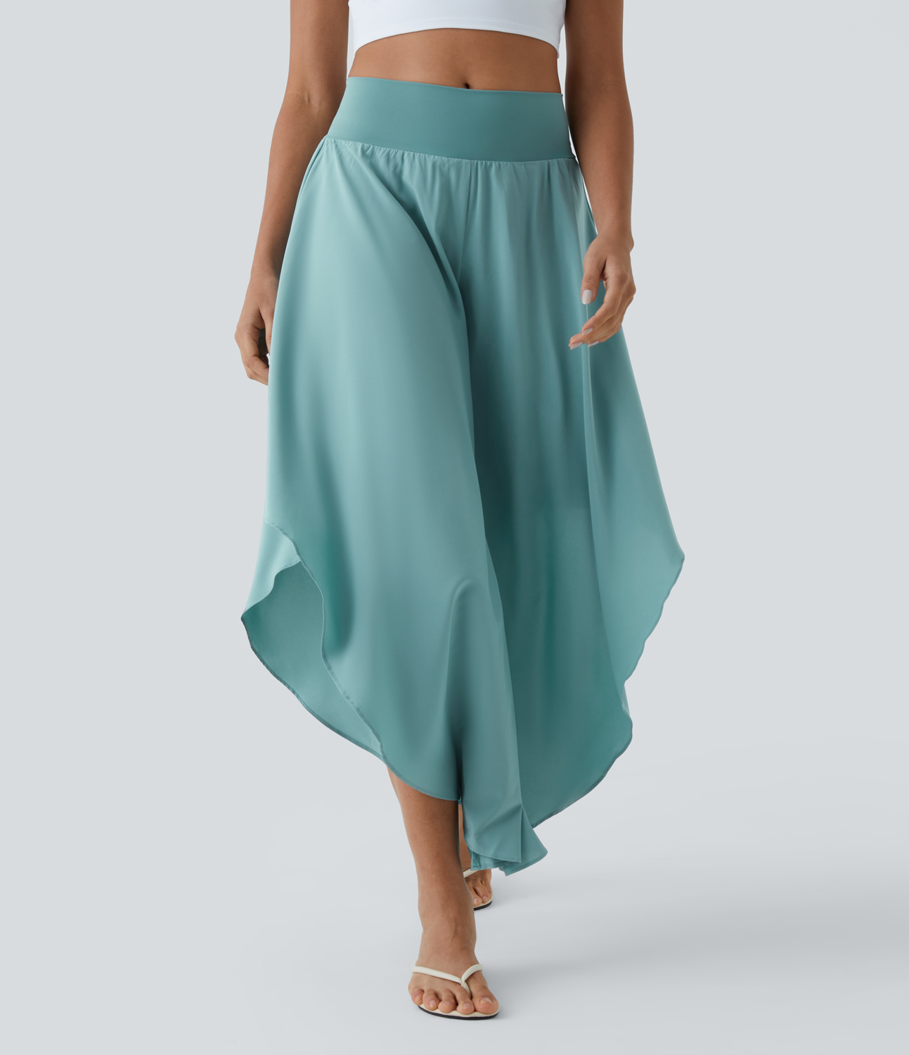 Breezeful High Waisted Back Waistband Pocket Palazzo Flowy Ruffle Wide Leg Quick Dry Dance Pants