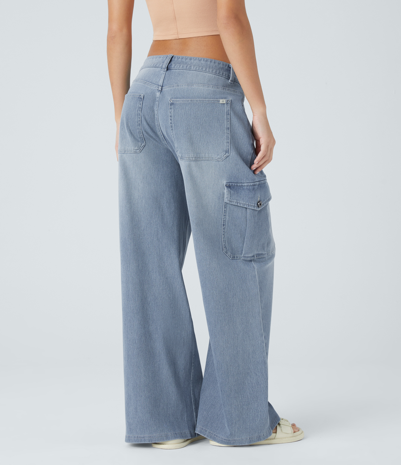 HalaraMagic Low Rise Multiple Pockets Stretchy Knit Casual Wide Leg Cargo Jeans