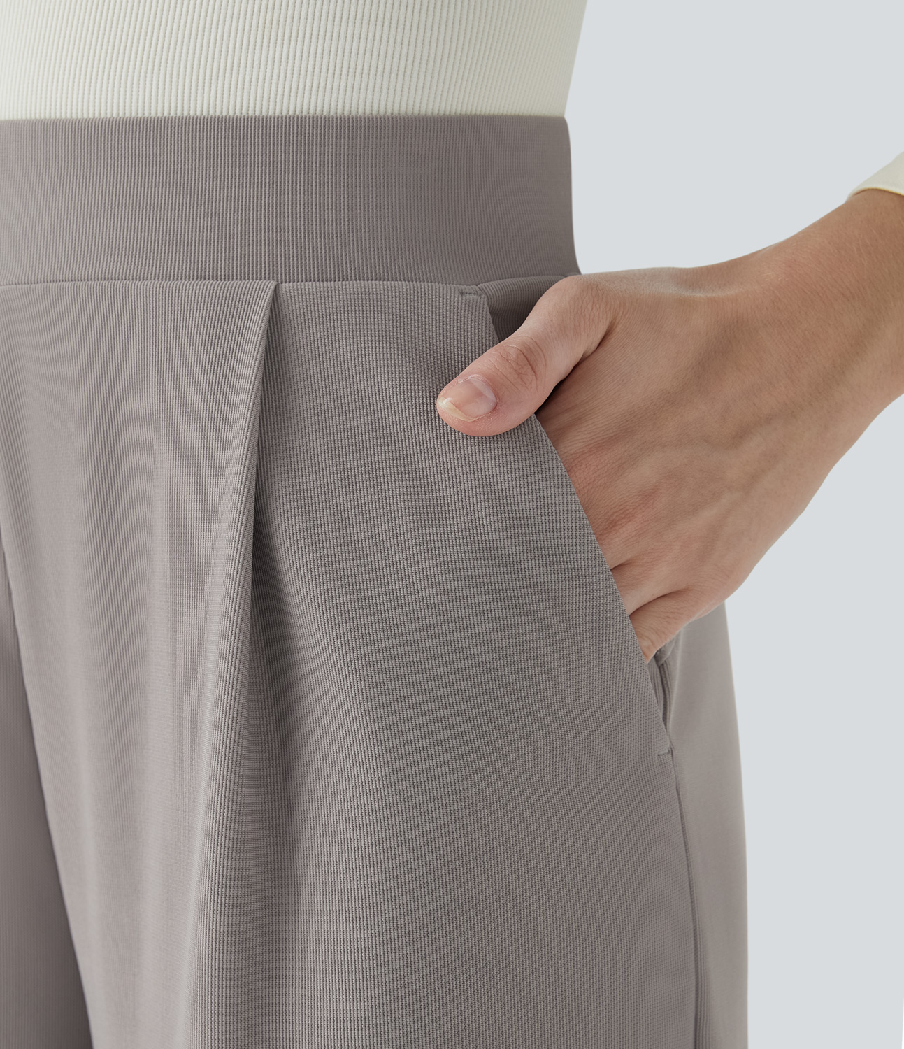HalaraFlex High Waisted Body Sculpt Waist-Slimming Side Pocket Wide Leg Micro Waffle Work Pants
