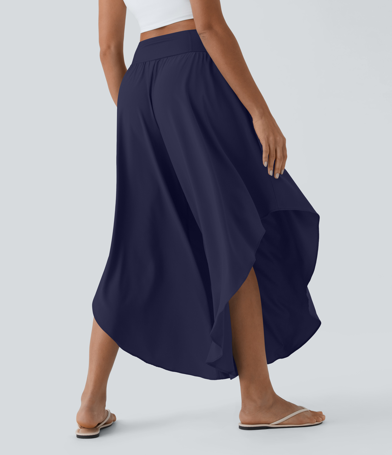 Breezeful High Waisted Back Waistband Pocket Palazzo Flowy Ruffle Wide Leg Quick Dry Dance Pants