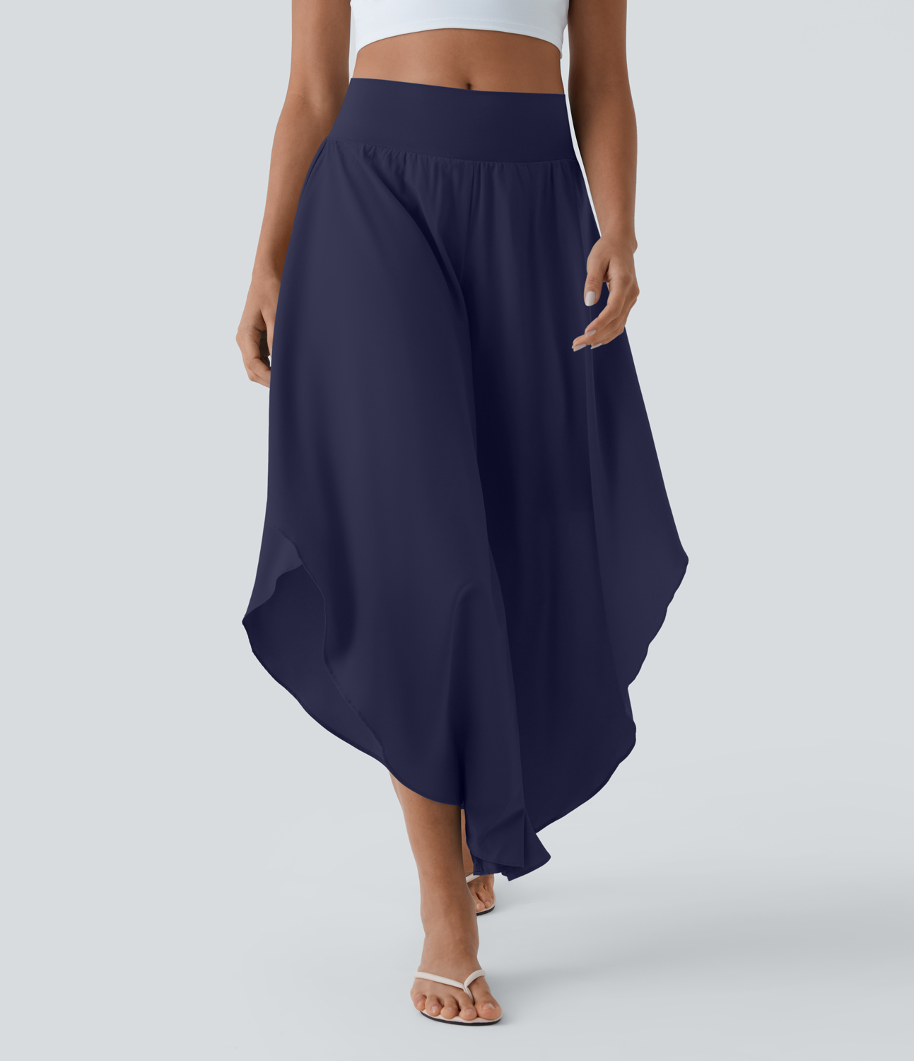 Breezeful High Waisted Back Waistband Pocket Palazzo Flowy Ruffle Wide Leg Quick Dry Dance Pants