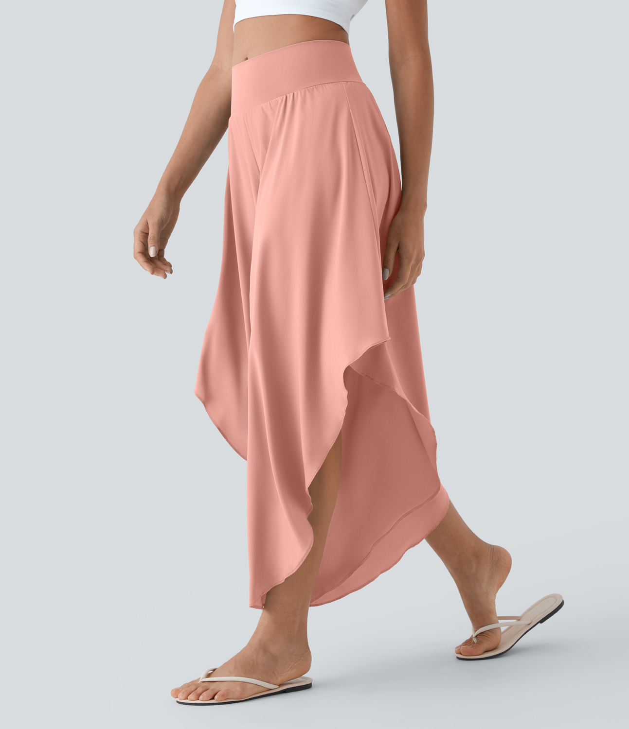 Breezeful High Waisted Back Waistband Pocket Palazzo Flowy Ruffle Wide Leg Quick Dry Dance Pants