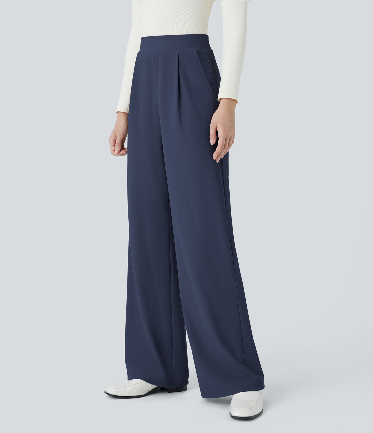 HalaraFlex High Waisted Body Sculpt Waist-Slimming Side Pocket Wide Leg Micro Waffle Work Pants