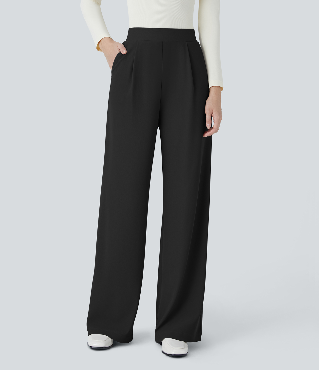 HalaraFlex High Waisted Body Sculpt Waist-Slimming Side Pocket Wide Leg Micro Waffle Work Pants
