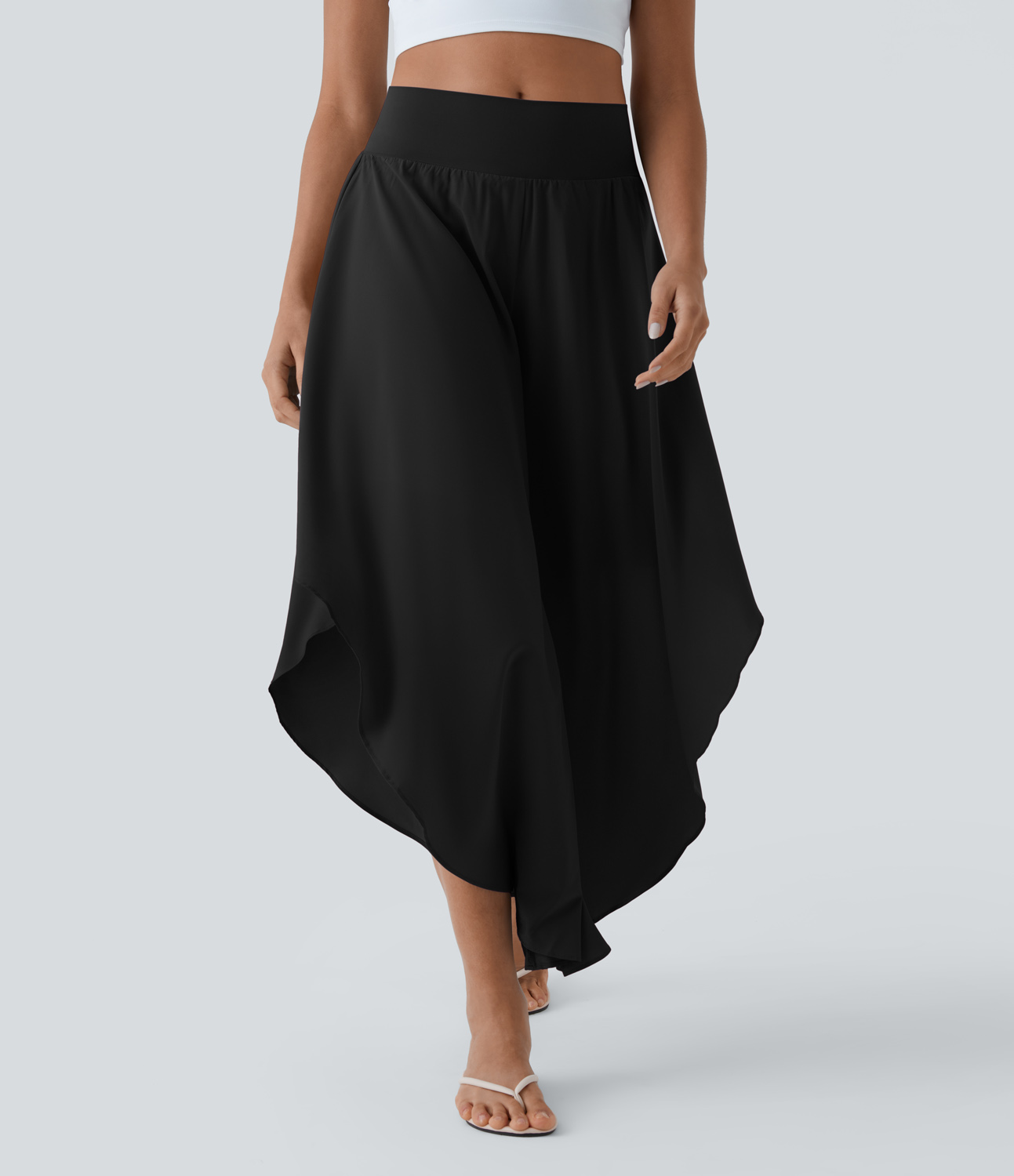 Breezeful High Waisted Back Waistband Pocket Palazzo Flowy Ruffle Wide Leg Quick Dry Dance Pants