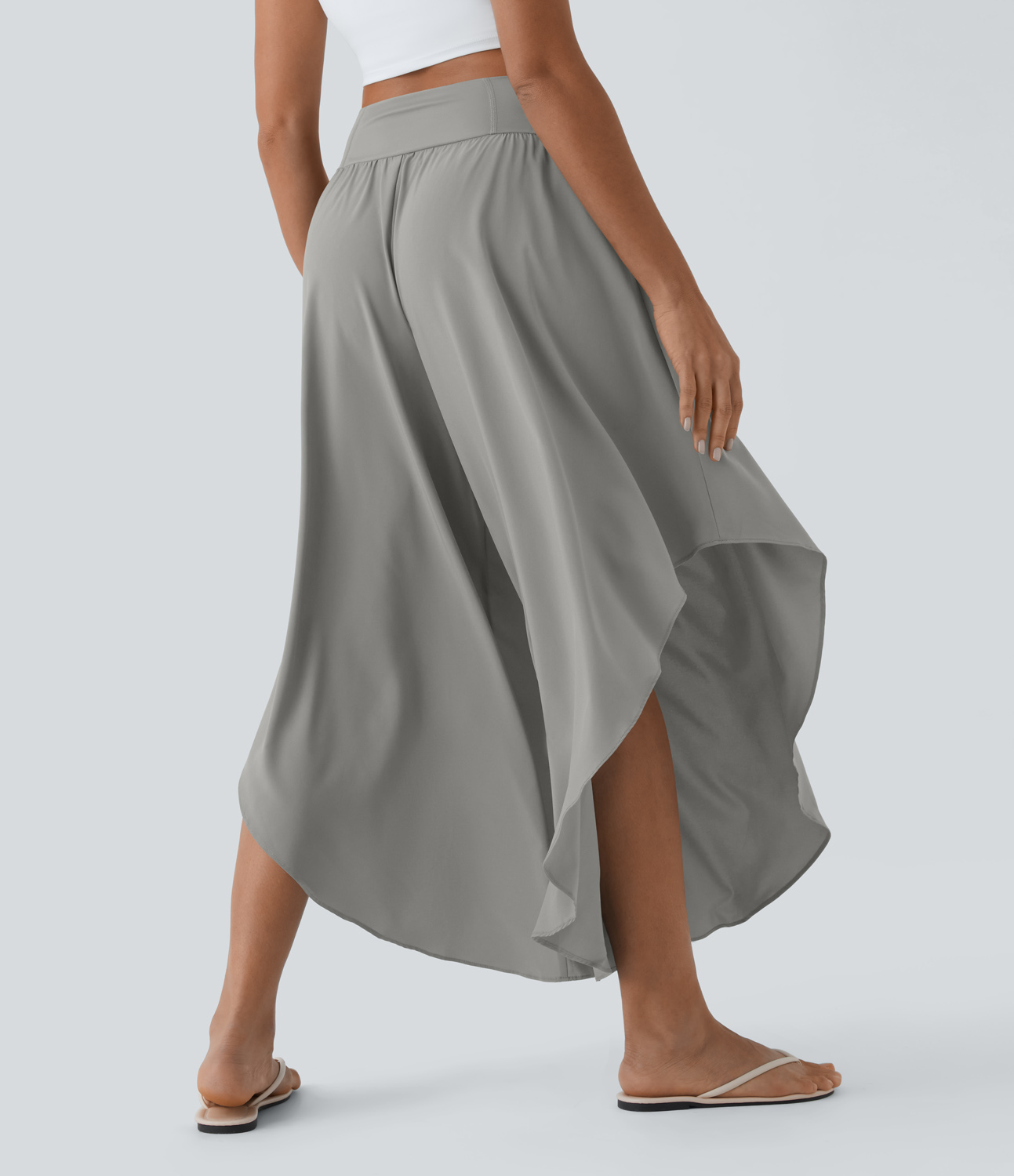 Breezeful High Waisted Back Waistband Pocket Palazzo Flowy Ruffle Wide Leg Quick Dry Dance Pants