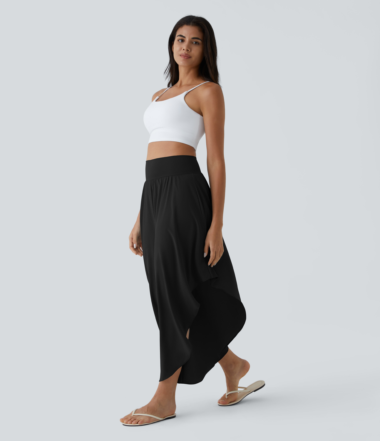 Breezeful High Waisted Back Waistband Pocket Palazzo Flowy Ruffle Wide Leg Quick Dry Dance Pants