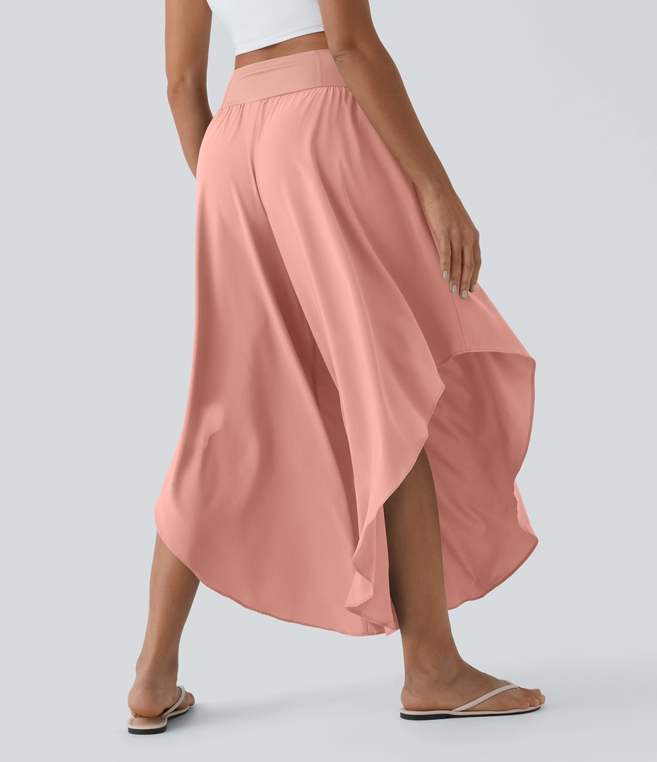 Breezeful High Waisted Back Waistband Pocket Palazzo Flowy Ruffle Wide Leg Quick Dry Dance Pants