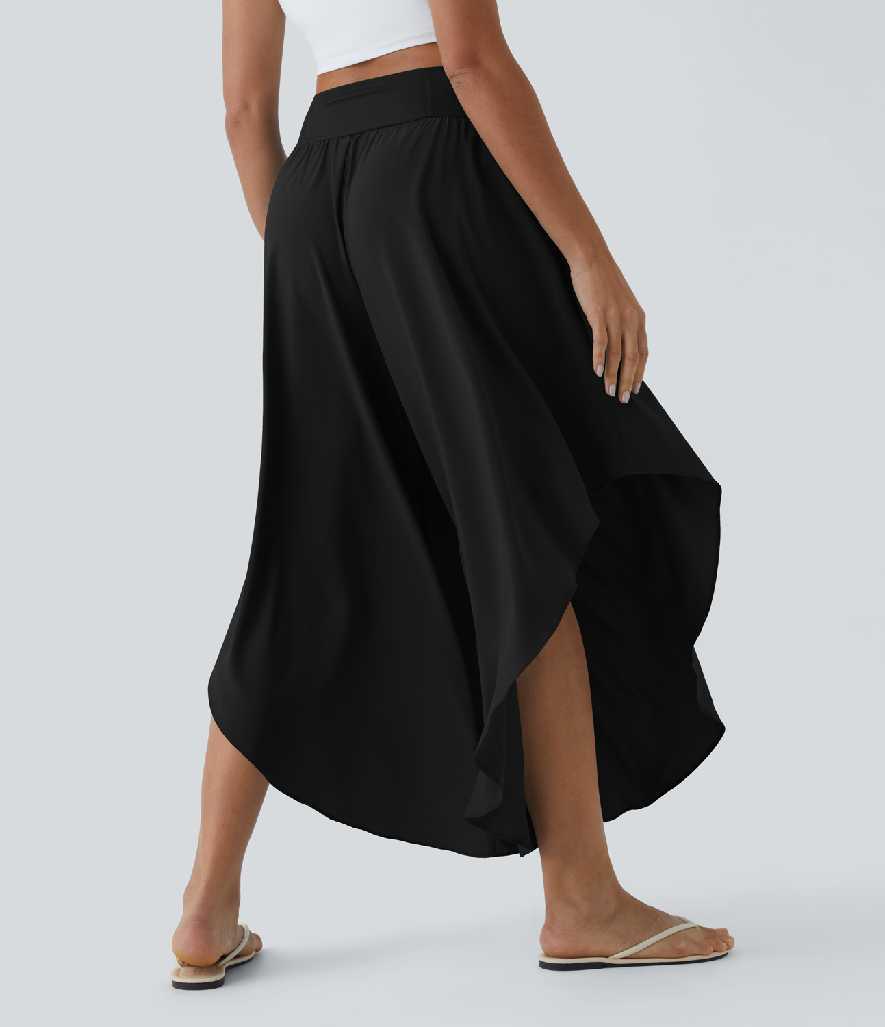 Breezeful High Waisted Back Waistband Pocket Palazzo Flowy Ruffle Wide Leg Quick Dry Dance Pants