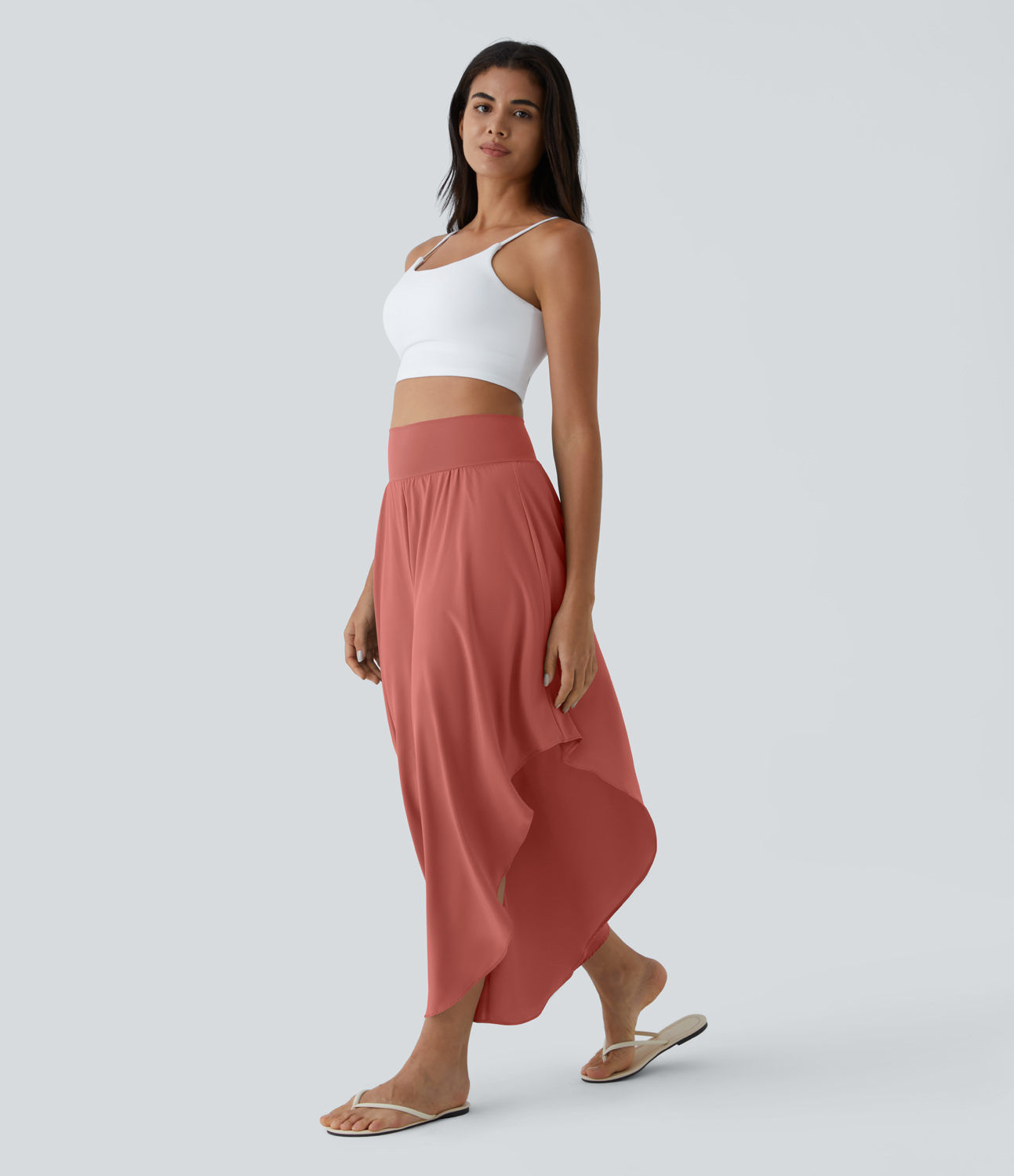 Breezeful High Waisted Back Waistband Pocket Palazzo Flowy Ruffle Wide Leg Quick Dry Dance Pants
