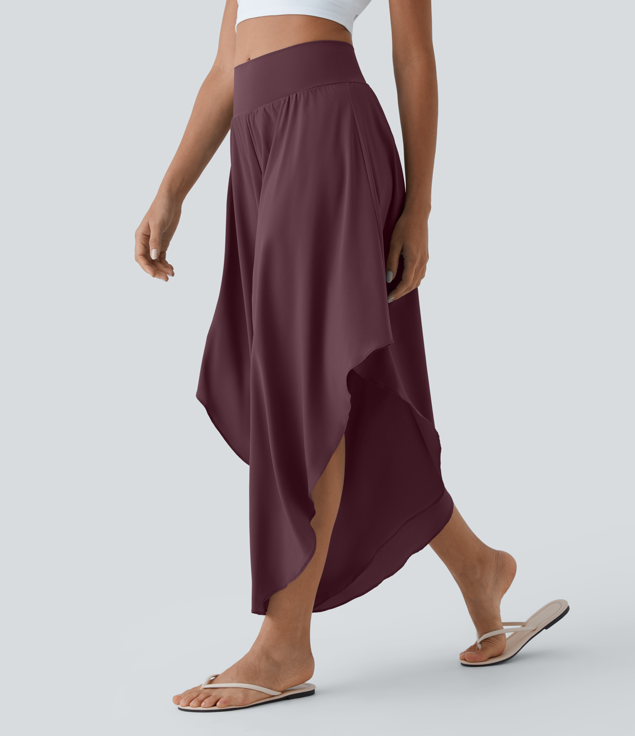 Breezeful High Waisted Back Waistband Pocket Palazzo Flowy Ruffle Wide Leg Quick Dry Dance Pants