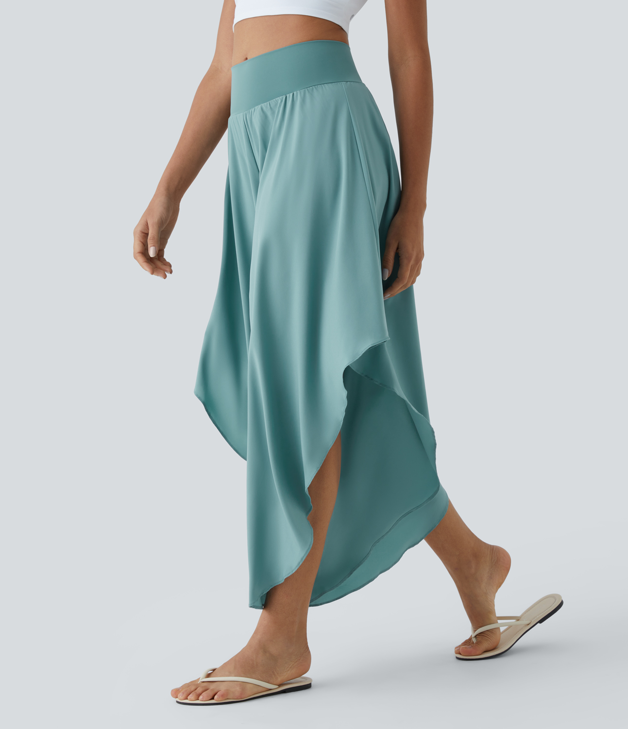 Breezeful High Waisted Back Waistband Pocket Palazzo Flowy Ruffle Wide Leg Quick Dry Dance Pants