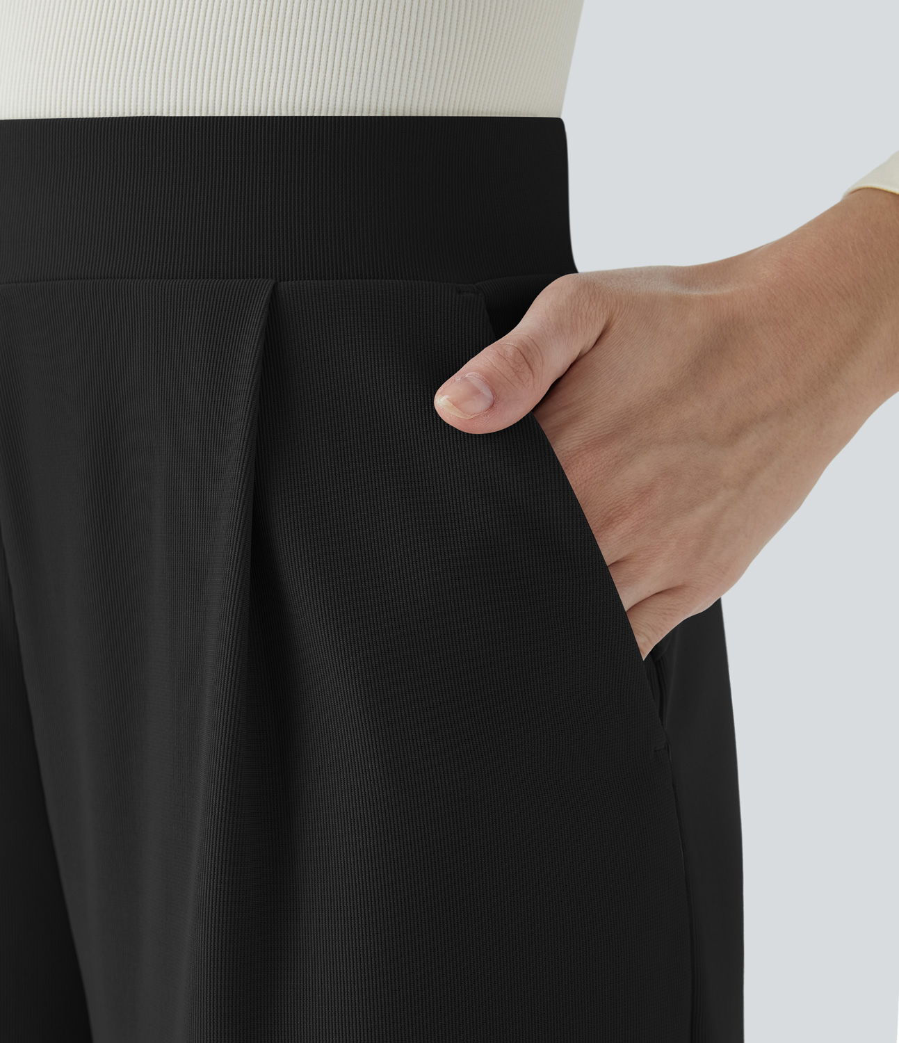 HalaraFlex High Waisted Body Sculpt Waist-Slimming Side Pocket Wide Leg Micro Waffle Work Pants