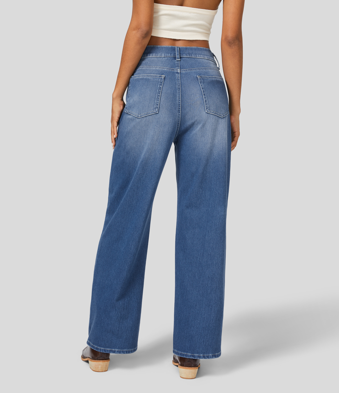 HalaraMagic High Waisted Multiple Pockets Washed Stretchy Knit Casual Boyfriend Jeans