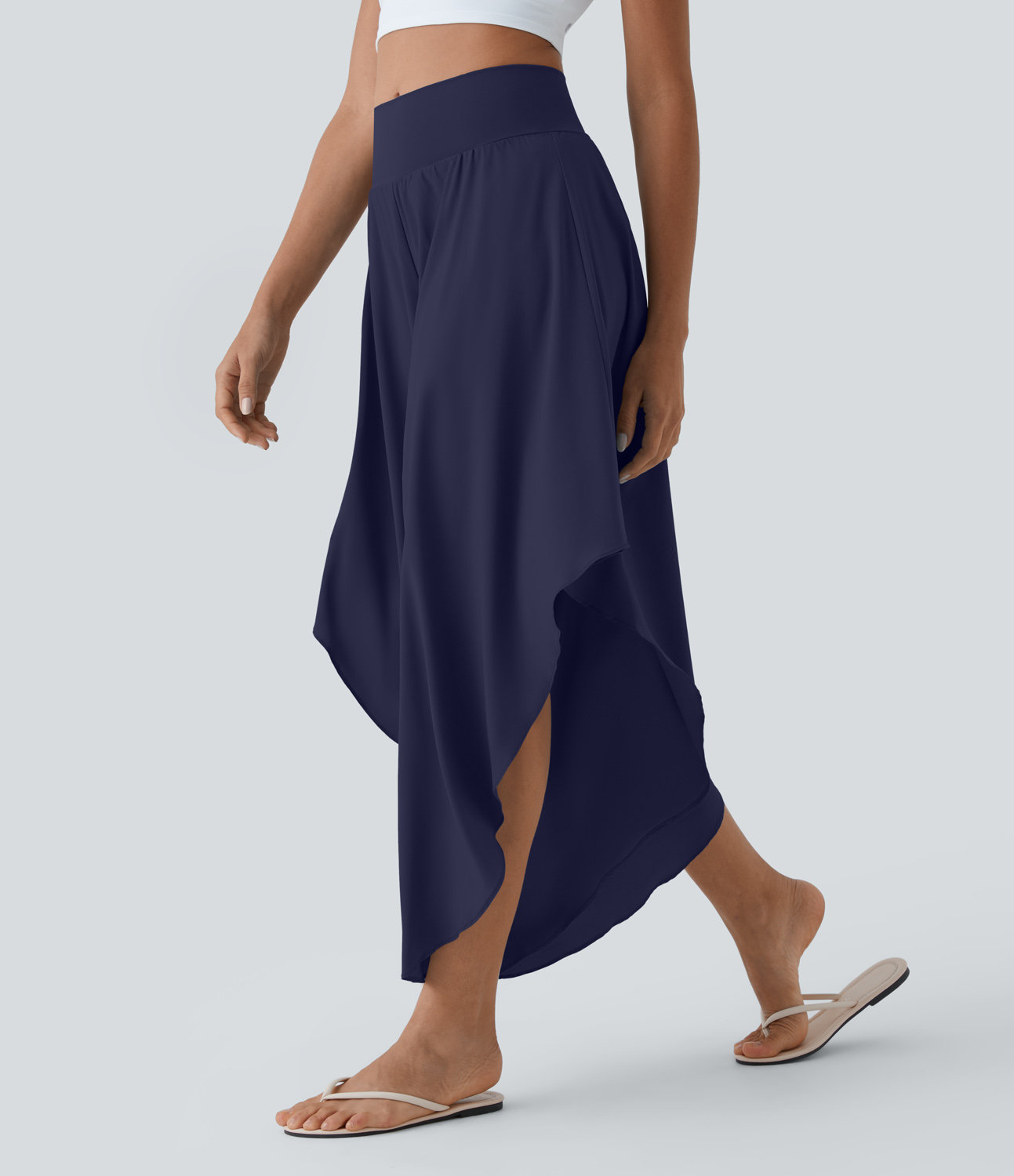 Breezeful High Waisted Back Waistband Pocket Palazzo Flowy Ruffle Wide Leg Quick Dry Dance Pants