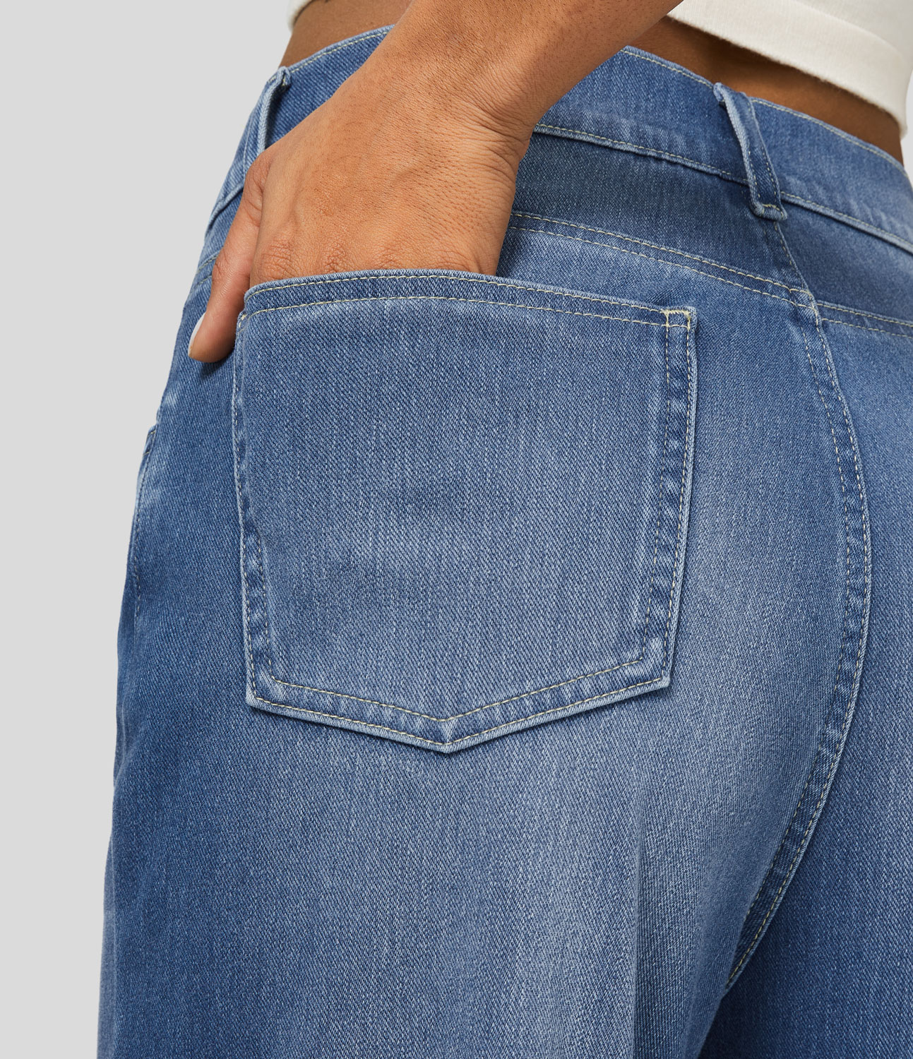 HalaraMagic High Waisted Multiple Pockets Washed Stretchy Knit Casual Boyfriend Jeans