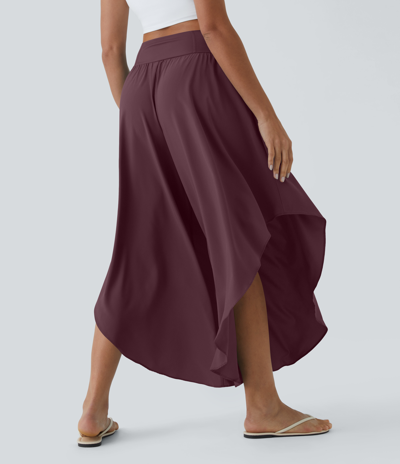 Breezeful High Waisted Back Waistband Pocket Palazzo Flowy Ruffle Wide Leg Quick Dry Dance Pants