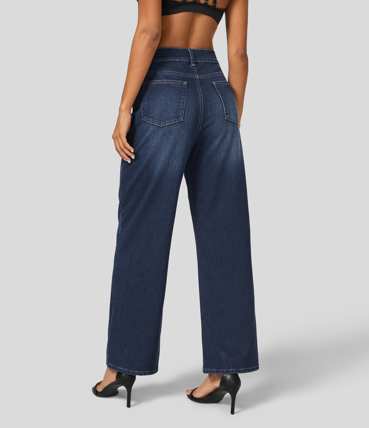 HalaraMagic High Waisted Multiple Pockets Washed Stretchy Knit Casual Boyfriend Jeans